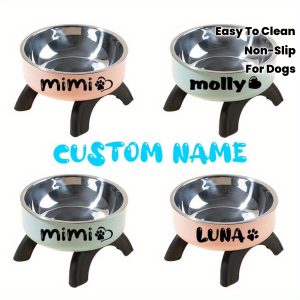 Personalized Pet Bowl with Custom Name, Non-Slip And Spill-Proof Stainless Steel Interior, Easy to Clean, Suitable for Dogs And Cats, in Pink And Mint Green, a Great Gift for Pet Lovers