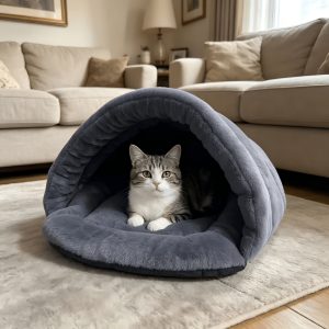 New Plush Gray Cat Bed, Suitable for All Seasons, Small Dog House, Comfortable and Soft Material