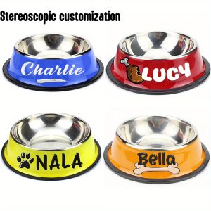 Personalized Anti-Slip Stainless Steel Pet Bowl with Custom Name - Non-Tip Dog & Cat Foodu002F Water Dish, Engraved Pet Bowl, Durable Feeder for Puppy, Kitten - Ideal Gift for Pet Lovers