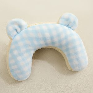 Vintage Plaid Pet Blanket And U-Shaped Pillow Combination, Cute U-Shaped Bear Ear Pillow, Blanket Soft And Comfortable Double-Sided Use, Can Be Covered And Cushioned